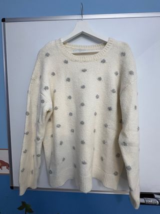 Jersey lana blanco con topos grises