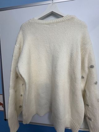 Jersey lana blanco con topos grises