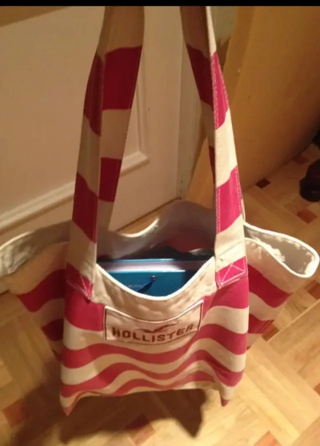Bolsa Hollister Rayas Rosas y Blancas