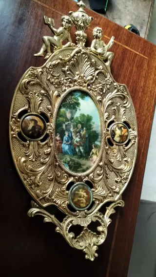 Cornucopia antigua bronce y porcelana