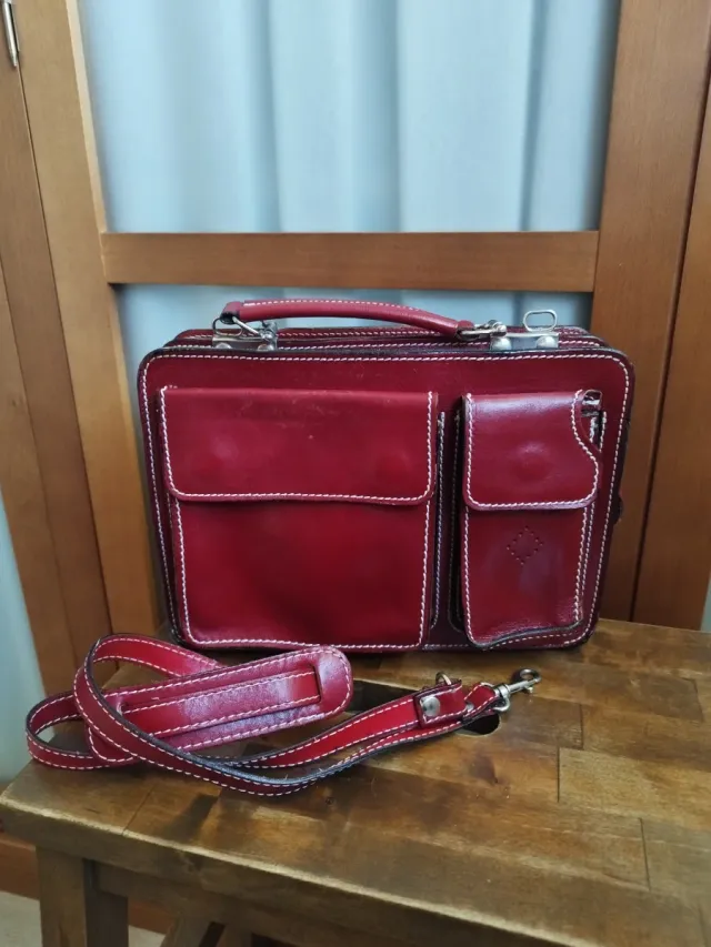 Bolso Piel Italiana Vintage Rojo