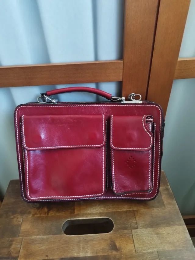 Bolso Piel Italiana Vintage Rojo