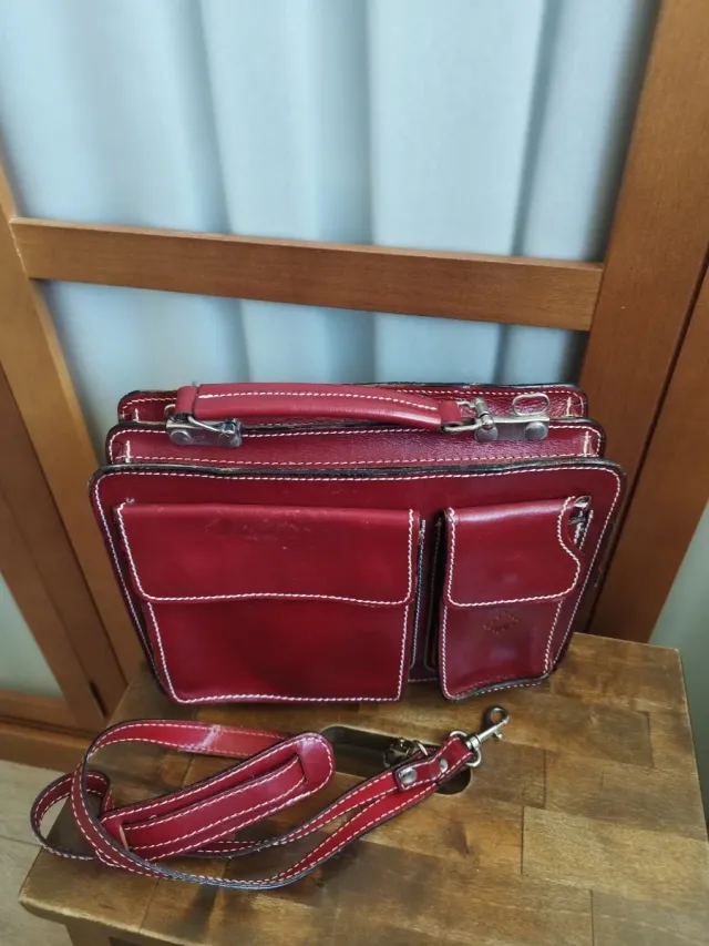 Bolso Piel Italiana Vintage Rojo