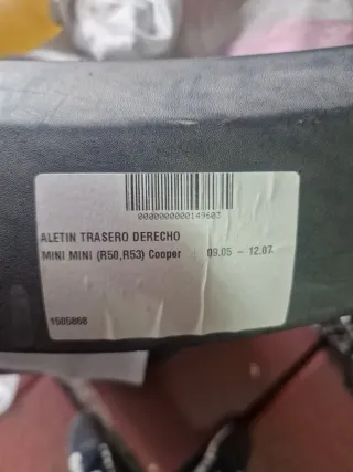 Aletín Mini Cooper R50 R53 Derecho