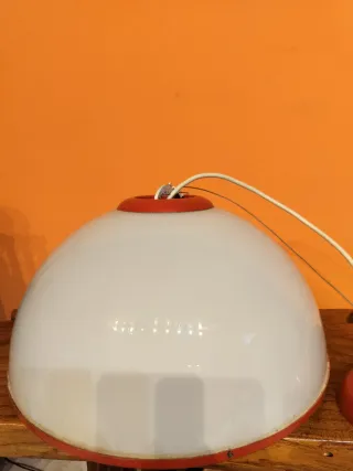 Lampadario vintage anni 70 rosso/bianco