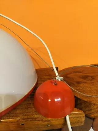 Lampadario vintage anni 70 rosso/bianco