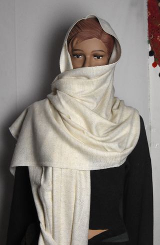 Chal de 100% Cachemira Beige/Blanco