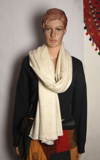 Chal de 100% Cachemira Beige/Blanco