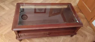 Mesa de centro madera y cristal con cajones