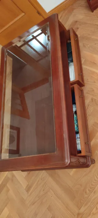 Mesa de centro madera y cristal con cajones