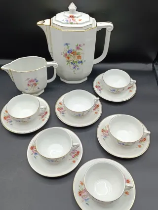 Juego de café porcelana Limoges floral