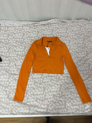 Top Zara Naranja Manga Larga
