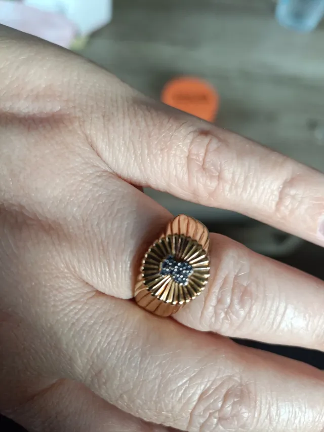 Anillo Sello Plata Vermeil Oso Azul