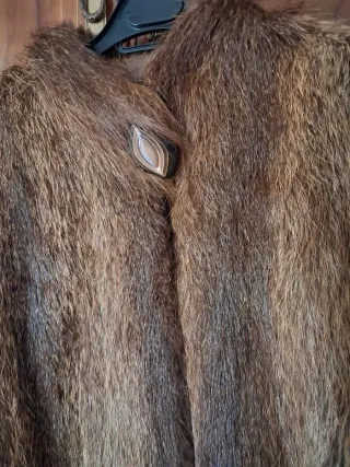 Chaquetón Pelo Natural y Cuero Marrón