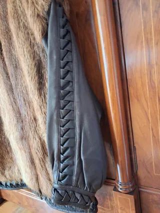 Chaquetón Pelo Natural y Cuero Marrón