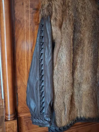 Chaquetón Pelo Natural y Cuero Marrón