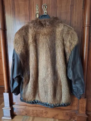 Chaquetón Pelo Natural y Cuero Marrón