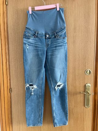 Pantalón vaquero claro  premamá roto