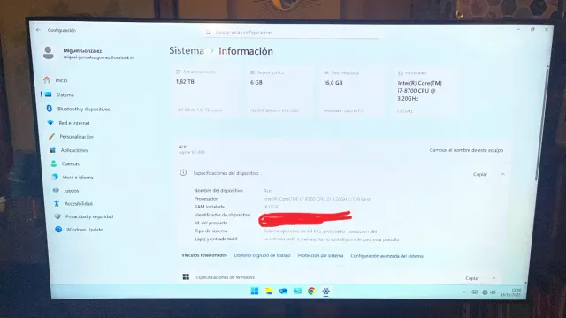 Ordenador Gaming Acer i7-8700