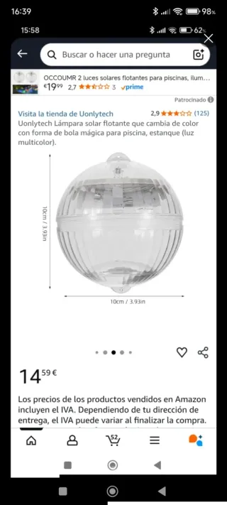 Luce solare galleggiante per piscina