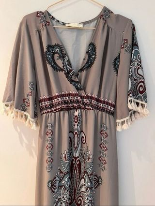 Vestido Boho Largo con Flecos Talla M