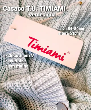 Casaco malha verde água tamanho único TIMIAMI