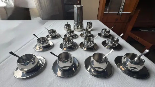 Juego café 12 serv+Cafetera Acero inox 18/10 plata