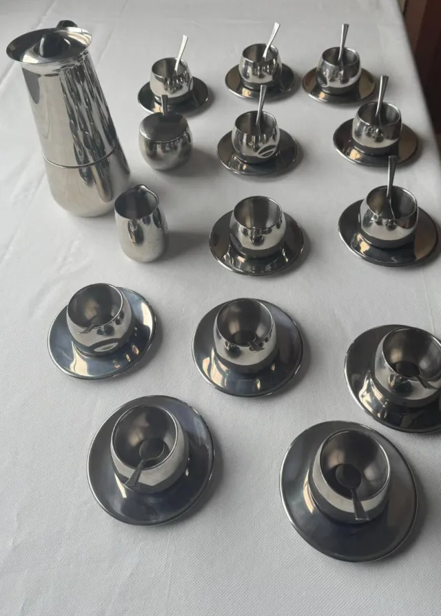 Juego café 12 serv+Cafetera Acero inox 18/10 plata