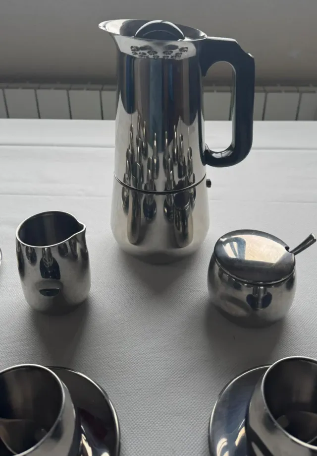 Juego café 12 serv+Cafetera Acero inox 18/10 plata