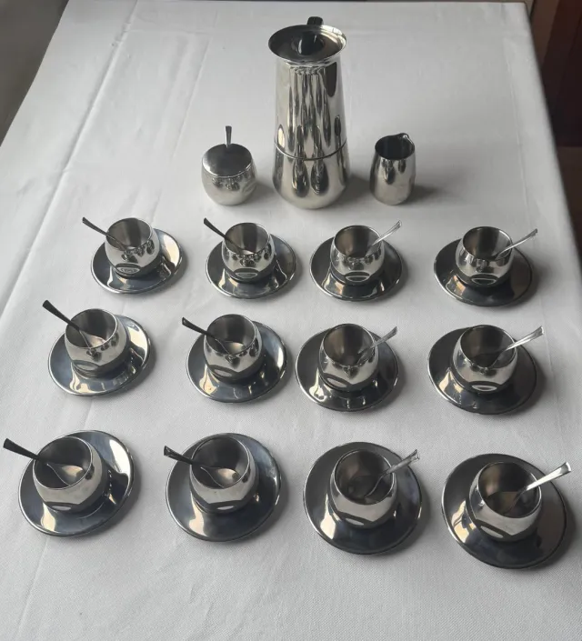 Juego café 12 serv+Cafetera Acero inox 18/10 plata