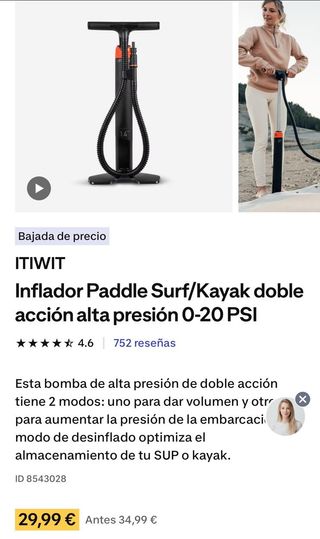 Tabla de paddle Surf 130kg + accesorios, ITIWIT