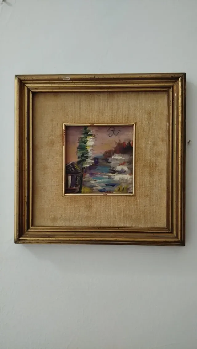 Quadro Vintage Cornice Oro Tessuto