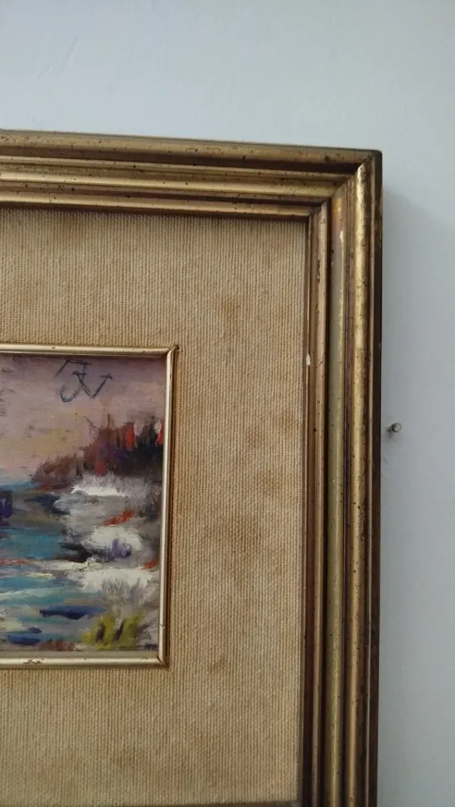 Quadro Vintage Cornice Oro Tessuto