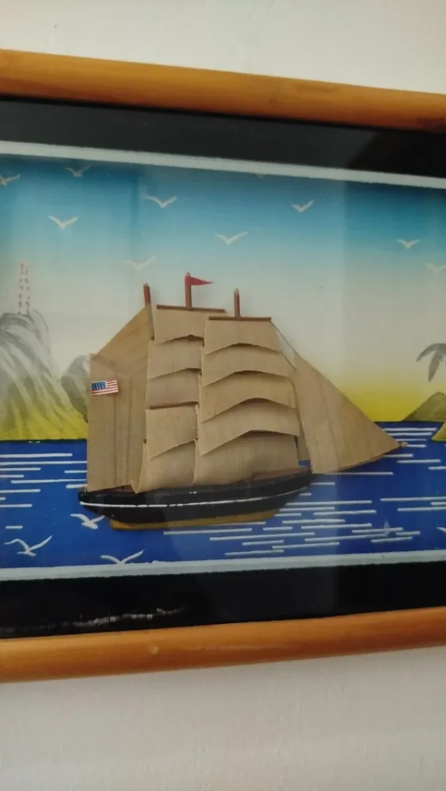 Quadro nave in vetro e legno