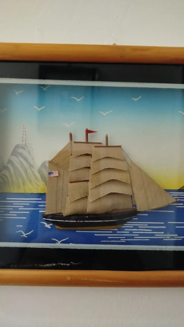 Quadro nave in vetro e legno