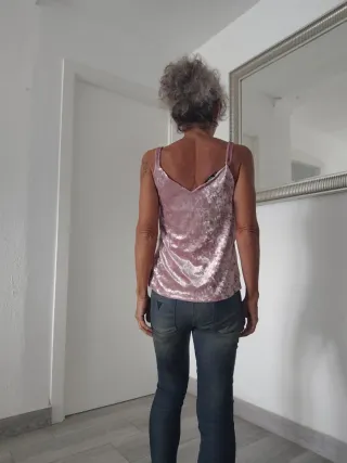 Top Mango Rosa Terciopelo