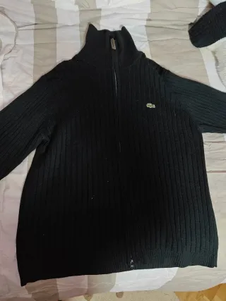 Jersey Lacoste Negro Cremallera Cuello Alto