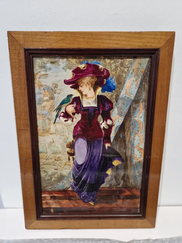 Cuadro Cerámica Mujer Burguesa con Pájaro