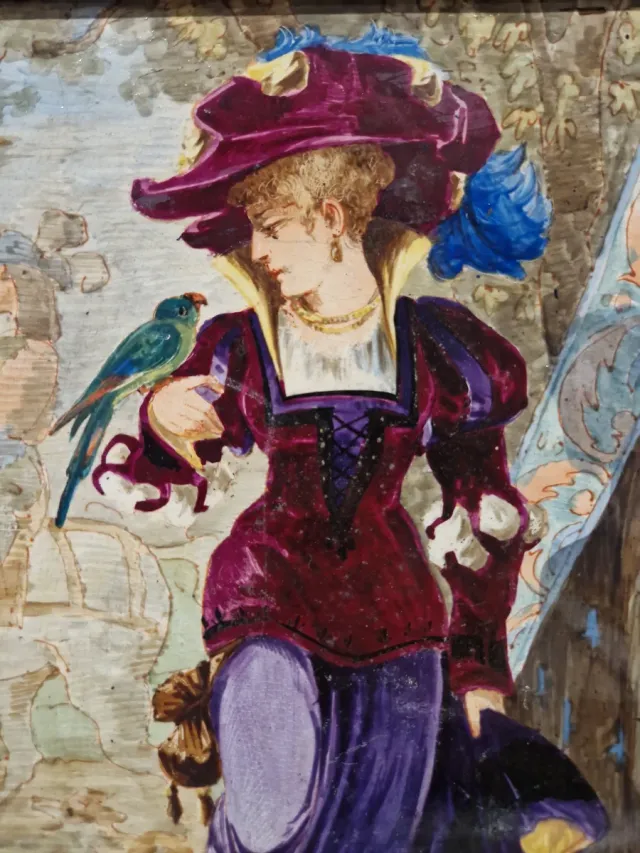 Cuadro Cerámica Mujer Burguesa con Pájaro