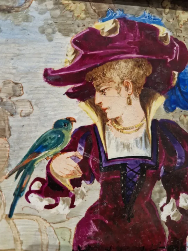 Cuadro Cerámica Mujer Burguesa con Pájaro