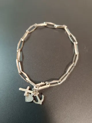 Pulsera Plata Corazón Cruz Ancla