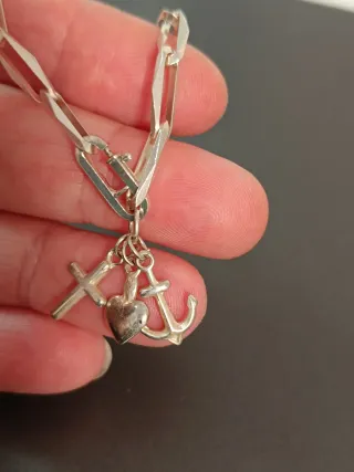 Pulsera Plata Corazón Cruz Ancla