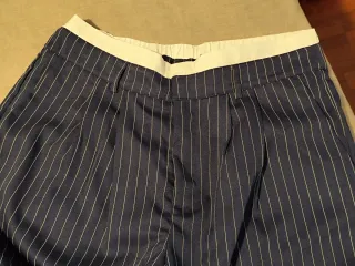 Pantalón ancho rayas azul y plata