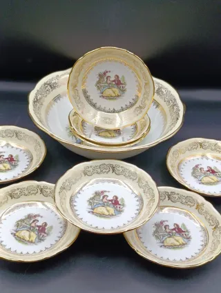 Juego cuencos Limoges porcelana dorada