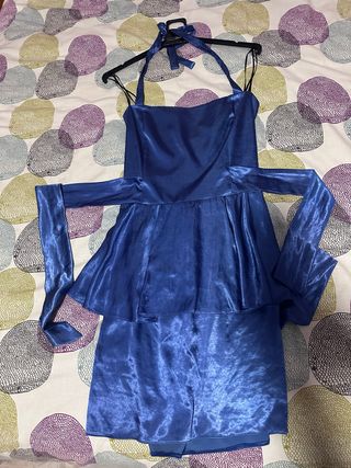 Vestido fiesta azul metálico