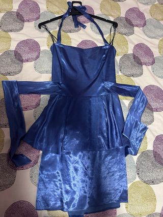 Vestido fiesta azul metálico