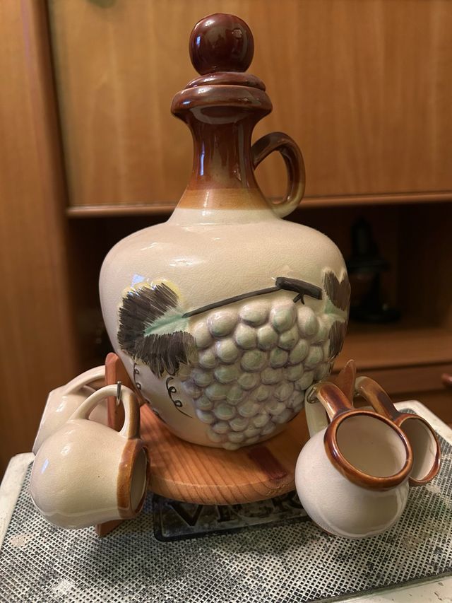 Garrafa cerámica con tapón y 5 potes