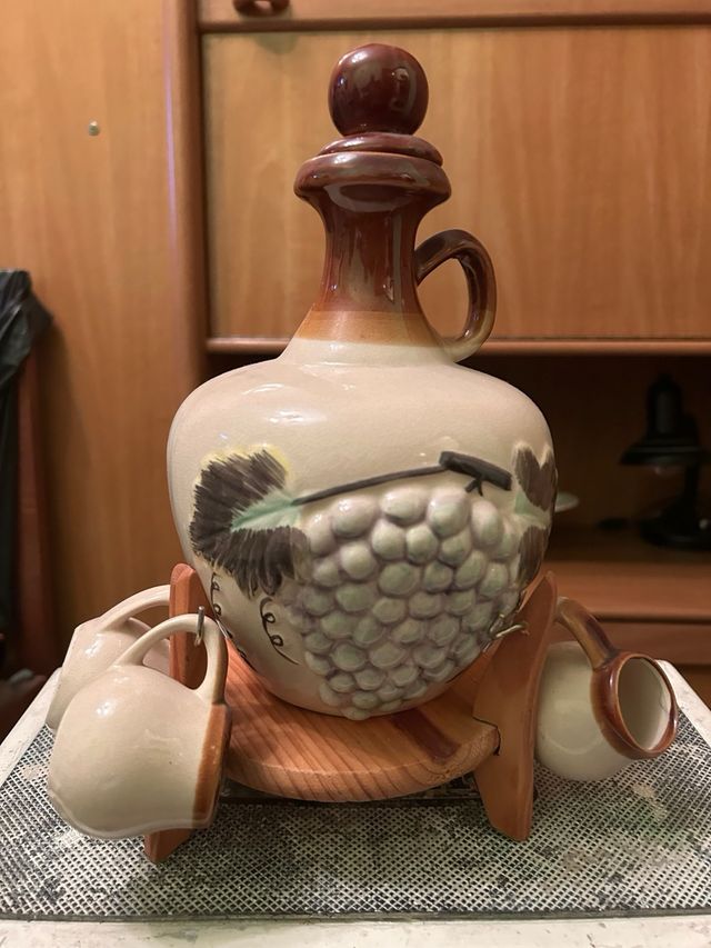 Garrafa cerámica con tapón y 5 potes