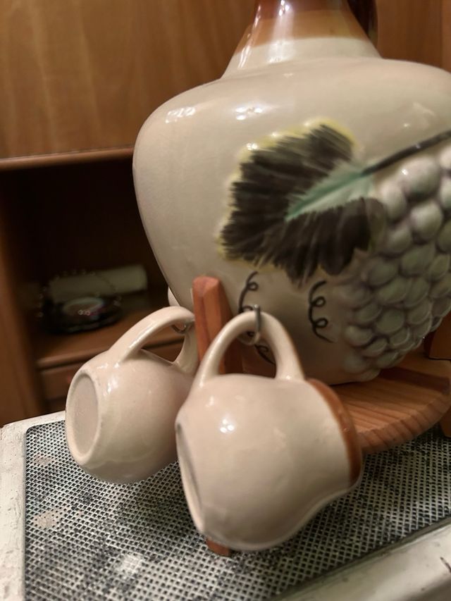 Garrafa cerámica con tapón y 5 potes