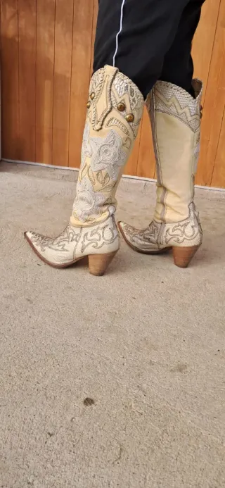 Stivali texani beige/argento n.38